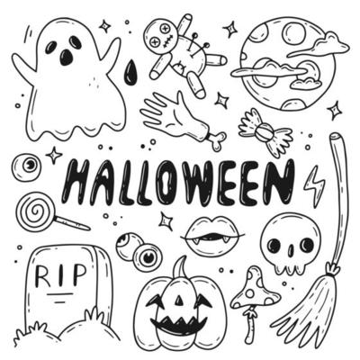 Halloween doodle hand drawing element vector set 12005878 Vector Art at  Vecteezy