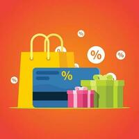 Credit Card Shop With Gift Box vector