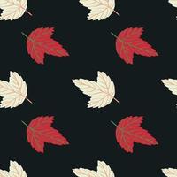 Minimalistic simple nature seamless pattern with light yellow and red leaves. Dark background. vector