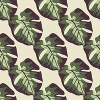 Jungle seamless pattern with monstera leaf ornament. Green colored foliage on light pink background. vector