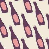 Wine bottle seamless abstract pattern. Purple glass elements with pink details on white background. vector