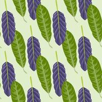 Simple leaves silhouettes seamless doodle pattern. Purple and green botanic ornament on light background. vector