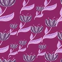Random floral seamless pattern with doodle poppy flower ornament. Bright purple background. Natural print. vector