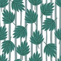 Random abstract nature seamless pattern with green contoured foliage ornament. Striped background. vector