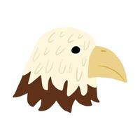 Face character eagle isolated on white background. Funny cartoon character with beak and feather in doodle style. vector