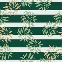 Hand drawn seamless pattern with random foliage shapes ornament. Striped background with grey and green lines. vector