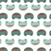 Frog pattern seamless in freehand style. Head predator on colorful background. Vector illustration for textile.