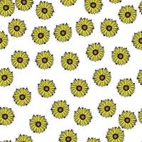 Seamless pattern sunflowers on white background. Beautiful texture with yellow sunflower and leaves. vector