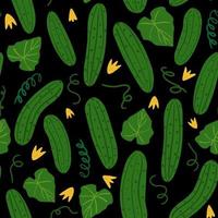 Cucumber seamless pattern on black background. Vegetable wallpaper. vector