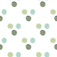 Isolated abstract pastel spiral circles seamless pattern. Green and blue ornament on white background. vector