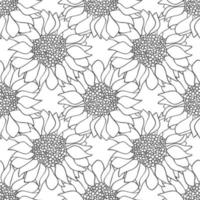 Sunflowers flowers seamless pattern in black and white colors. vector