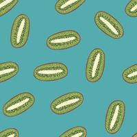 Cartoon green kiwi simple ornament seamless random pattern. Bright pink background. vector