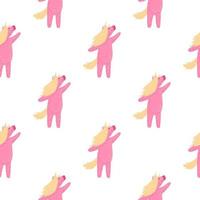 Isolated seamless childish pattern with funny unicorn pink silhouettes, White background. vector