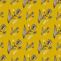 ramo de flores dibujadas a mano de patrones sin fisuras sobre fondo amarillo. papel tapiz floral sin fin en estilo boceto. vector