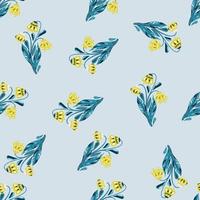 patrón aleatorio sin costuras con estampado de ramo de flores amarillas. fondo azul claro. telón de fondo botánico. vector