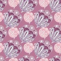 Seamless nature tropic pattern with doodle folk flower elements ornament. Pink and purple colored artwork. vector