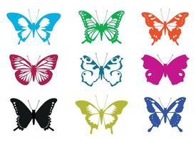 Set colour Butterfly Wings. Vector Illustration and outline Icons.