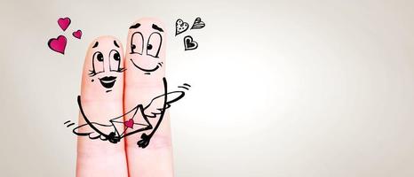 feliz pareja de dedos enamorados celebrando el día de san valentín. ilustración 3d foto