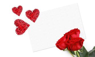 Valentine's day greeting card with red hearts and space for your greetings. photo