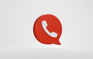 Red phone icon or contact website mobile symbol isolated on white background, service support hotline concept. 3D rendering.