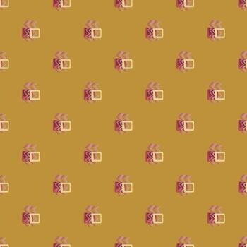 Geometric abstract pattern with zigzag elements and squares. Design in ocher and pink colors. vector