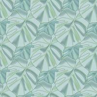 Pastel palette creative seamless floral pattern with monstera leaves shapes. Soft blue tones floral artwork. vector