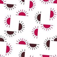 Abstract pink and maroon ethnic sun elements seamless doodle pattern. Isolated weather backdrop. vector