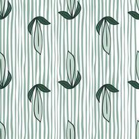 Summer botany seamless pattern with outline leaf silhouettes. Striped background. vector