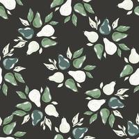 White and navy blue pear silhouettes seamless pattern with leaf elements. Brown pale background. vector