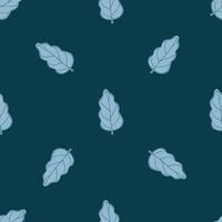 Random little blue oak leaves abstract seamless pattern. Dark turquoise background. Minimalistic print. vector