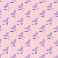 Pastel purple cute bird ornament seamless doodle pattern. Pink background. Animal flying print. vector