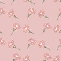 Seamless pattern with hand drawing wild flowers on light pink background. Vector floral template in doodle style. Gentle summer botanical texture.