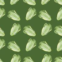 Seamless pattern salad Romano on green background. Abstract ornament with lettuce. vector