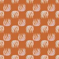 Summer style seamless pattern with little palm leaf elements. Orange background. Decorative print. vector