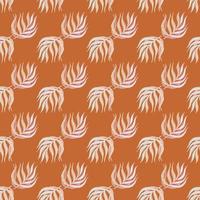 Summer style seamless pattern with little palm leaf elements. Orange background. Decorative print. vector