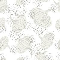 White onion seamless pattern on white backdrop. Hand drawn onion bulb vegetable wallpaper. vector