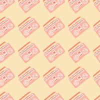 Pastel pink tape recorder shapes seamless pattern. Simple doodle elements on light orange background. vector