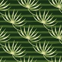 Hand drawn nature seamless pattern with diagonal tropic leaves. Green striped background. Nature backdrop. vector