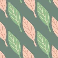 Decorative seamless pattern with green and pink simple leaf elements. Pastel botanic ornament. Simple style. vector
