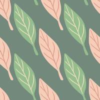 Decorative seamless pattern with green and pink simple leaf elements. Pastel botanic ornament. Simple style. vector