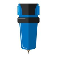 Detail for purification of water from the well on white background. Isolated blue plastic flask for filtering in flat style. vector