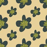 Abstract seamless pattern with simple flowers ornament. Dirsy print in green and grey colors. vector