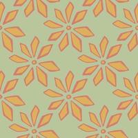 Botanic orange carnation flowers seamless doodle pattern in abstract style. Pastel green background. vector