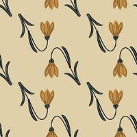 Decorative seamless pattern with simple style bell flower ornament. Beige background. Summer backdrop. vector