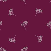 Minimalistic seamless pattern with doodle hand drawn gypsophila ornament. Purple dark background. vector