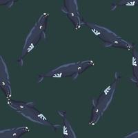 Seamless pattern right whale on green background. Template of cartoon character of ocean for fabric. vector