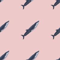Seamless pattern sei whale on pink background. Template of cartoon character of ocean for fabric. vector