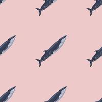 Seamless pattern sei whale on pink background. Template of cartoon character of ocean for fabric. vector