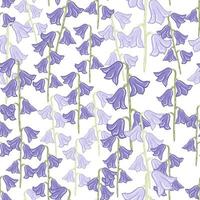 Nature seamless pattern with meadow bell flowers elements print. Blue print. Isolared artwork. vector