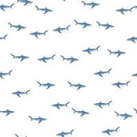 Seamless pattern Blue shark isolated on white background. Texture of marine fish for any purpose. vector